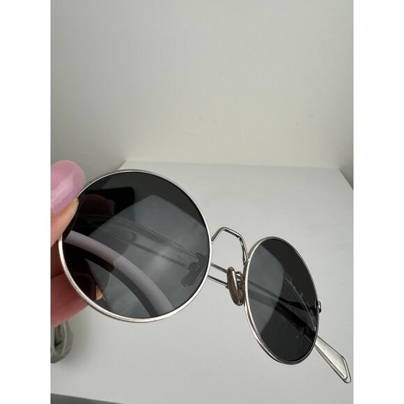 CELINE Unisex Silver Metal Full Frame Dark Gray Lens Polarized Round Sunglasses - Picture 8 of 13